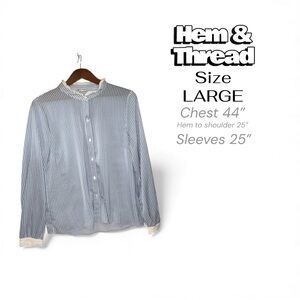 Hem & Thread Women's Blue and White Striped Button Down Shirt long Sleeve size L